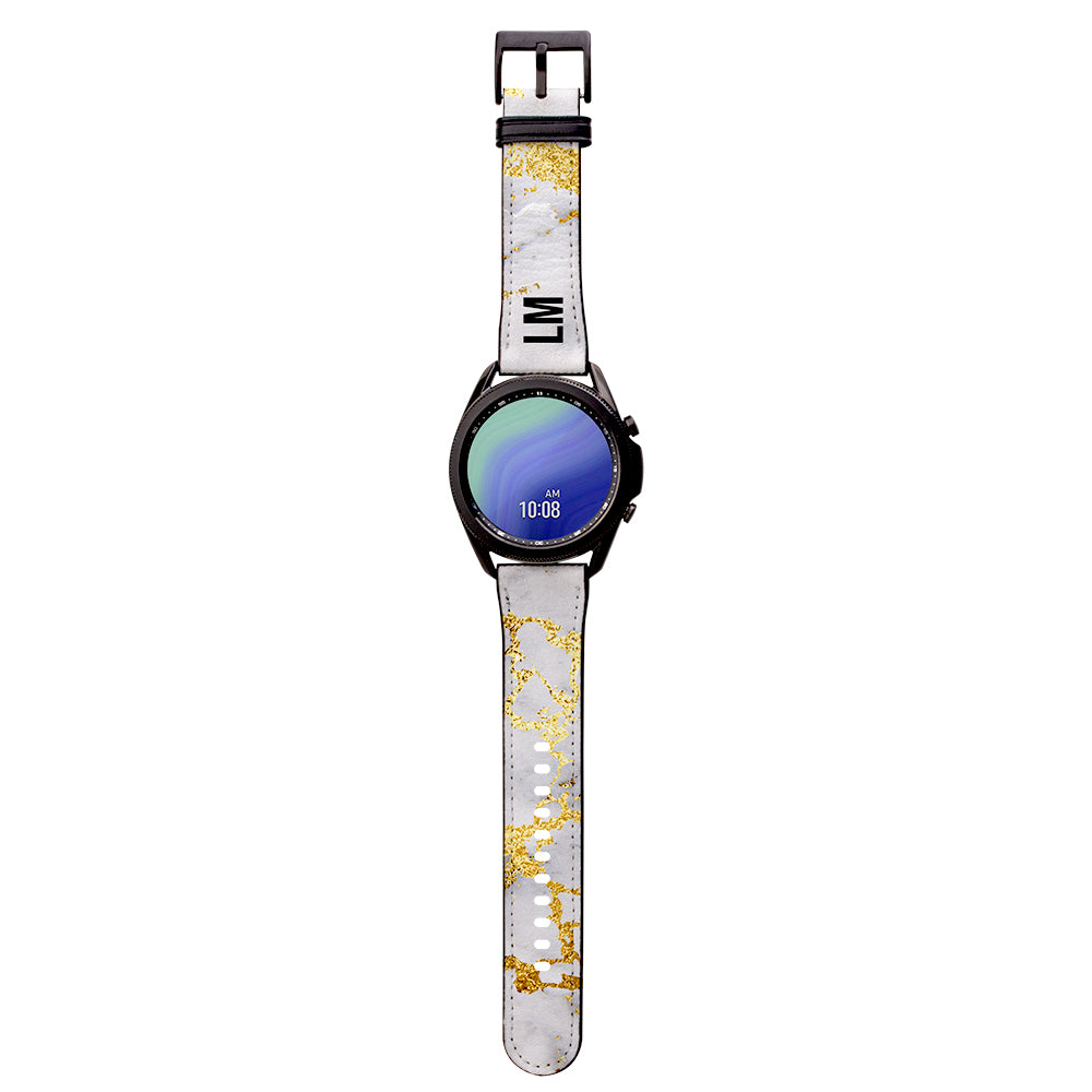 Personalised White x Gold Streaks Marble Samsung Galaxy Watch3 Strap