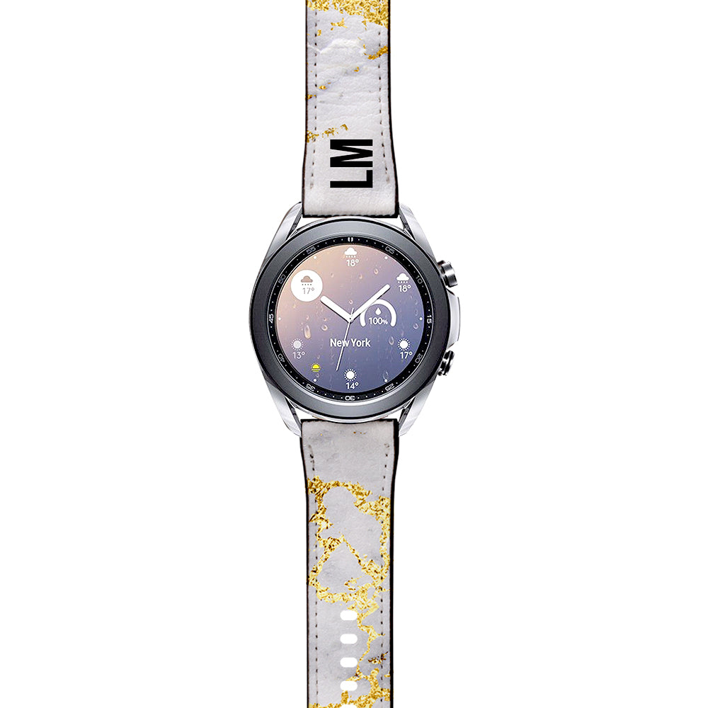 Personalised White x Gold Streaks Marble Samsung Galaxy Watch3 Strap