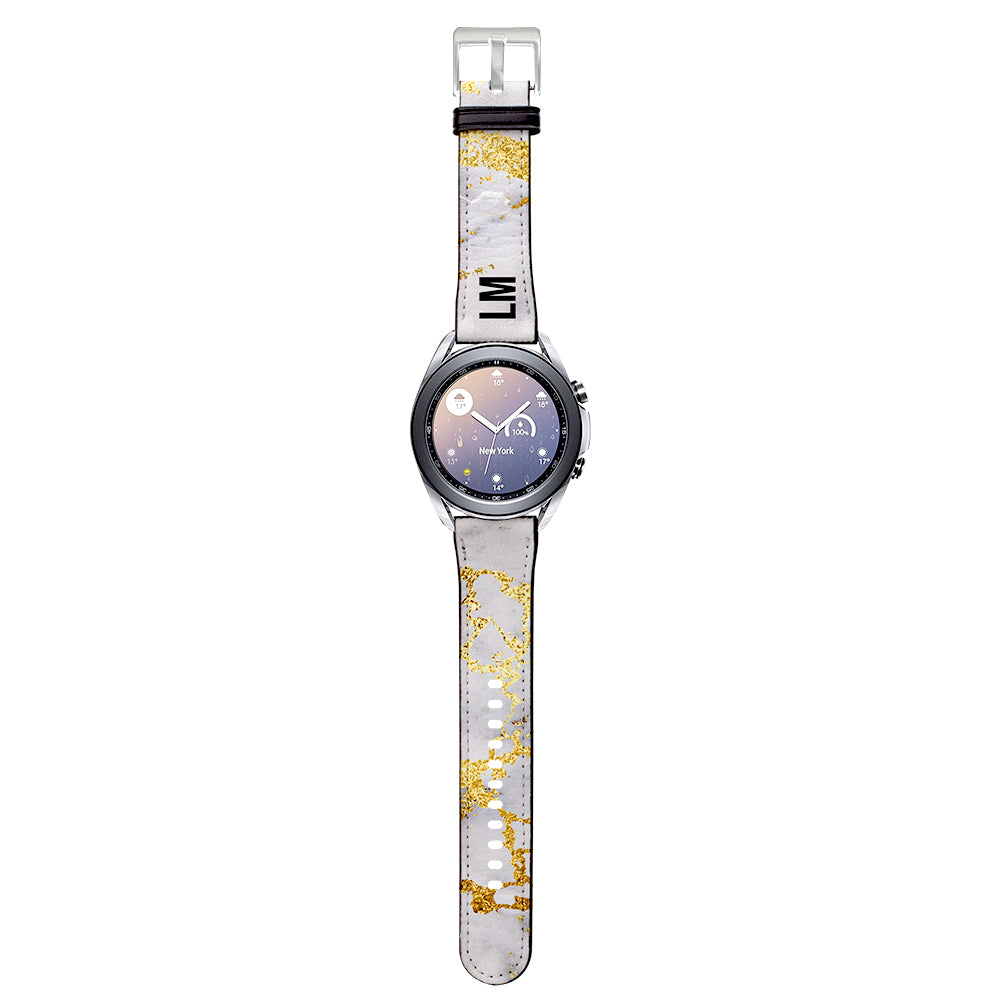 Personalised White x Gold Streaks Marble Samsung Galaxy Watch3 Strap
