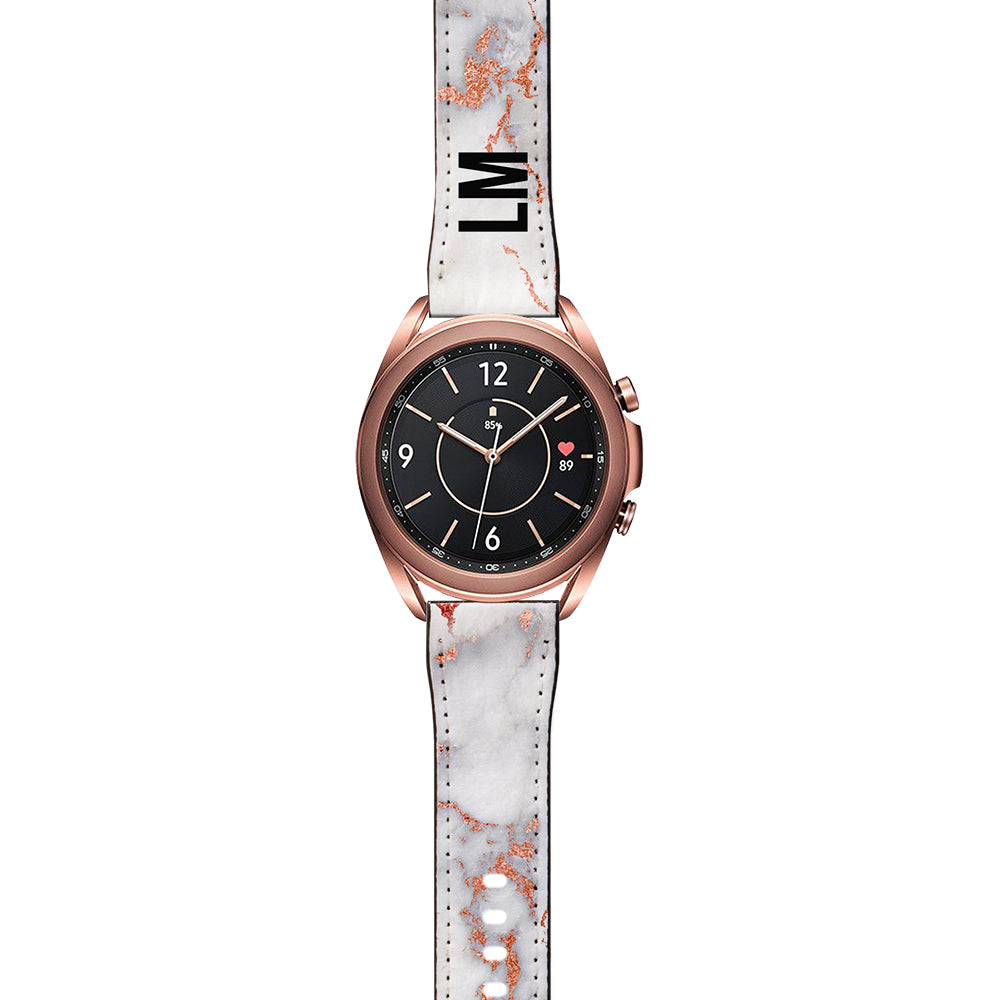 Personalised White x Rose Gold Marble Samsung Galaxy Watch3 Strap