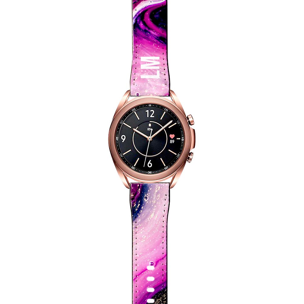 Personalised Purple Swirl Marble Initials Samsung Galaxy Watch3 Strap