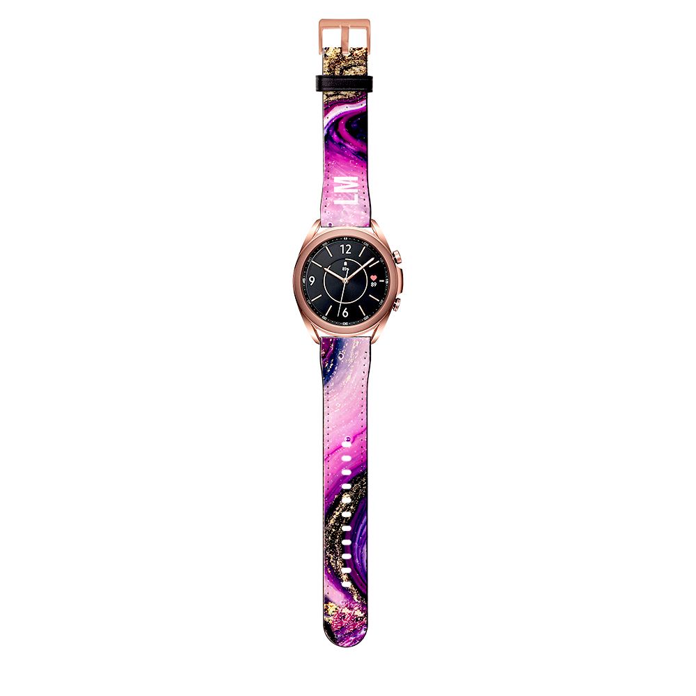 Personalised Purple Swirl Marble Initials Samsung Galaxy Watch3 Strap