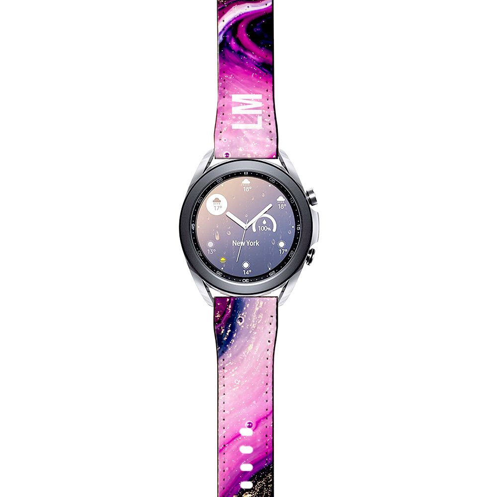 Personalised Purple Swirl Marble Initials Samsung Galaxy Watch3 Strap