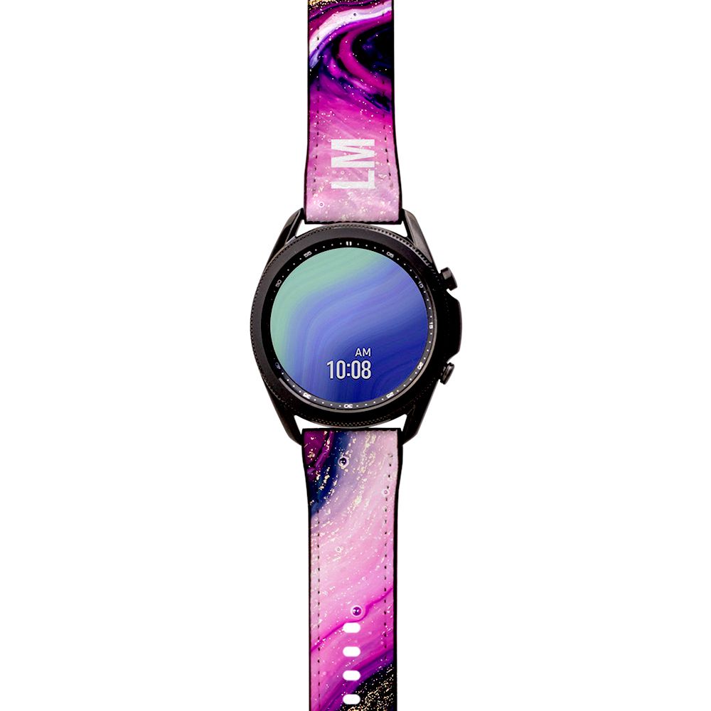 Personalised Purple Swirl Marble Initials Samsung Galaxy Watch3 Strap