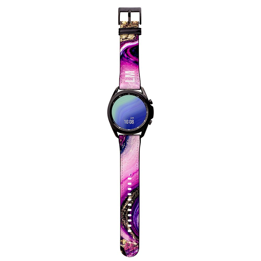 Personalised Purple Swirl Marble Initials Samsung Galaxy Watch3 Strap