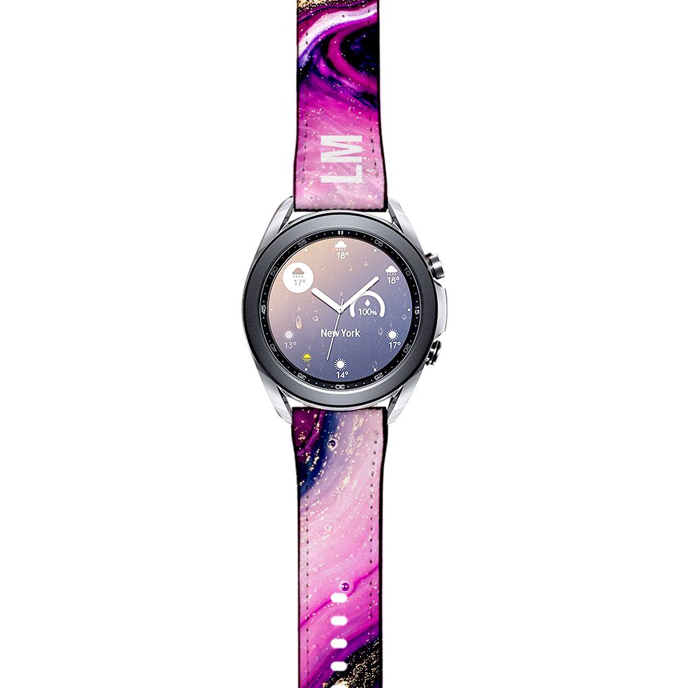 Personalised Purple Swirl Marble Initials Samsung Galaxy Watch3 Strap