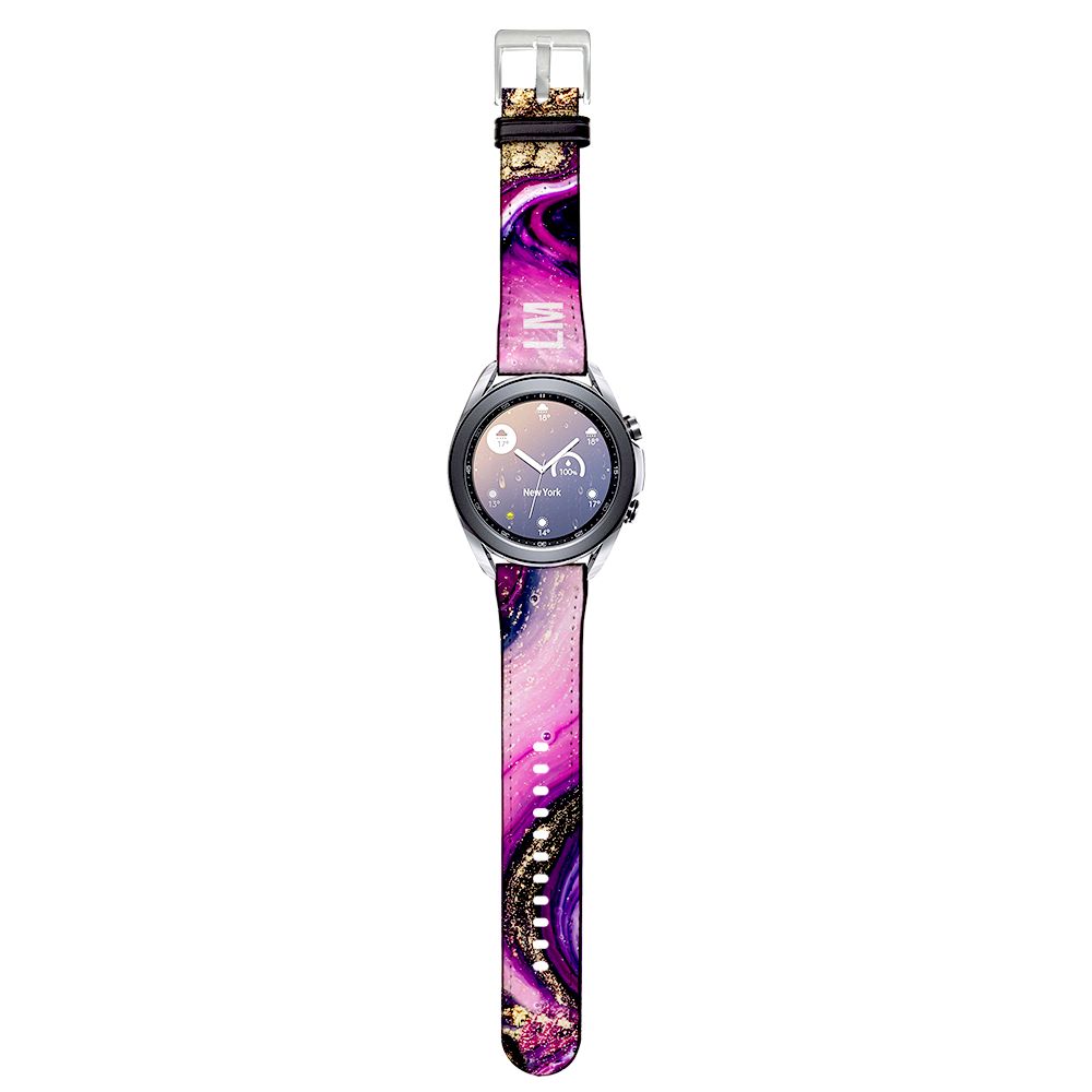 Personalised Purple Swirl Marble Initials Samsung Galaxy Watch3 Strap