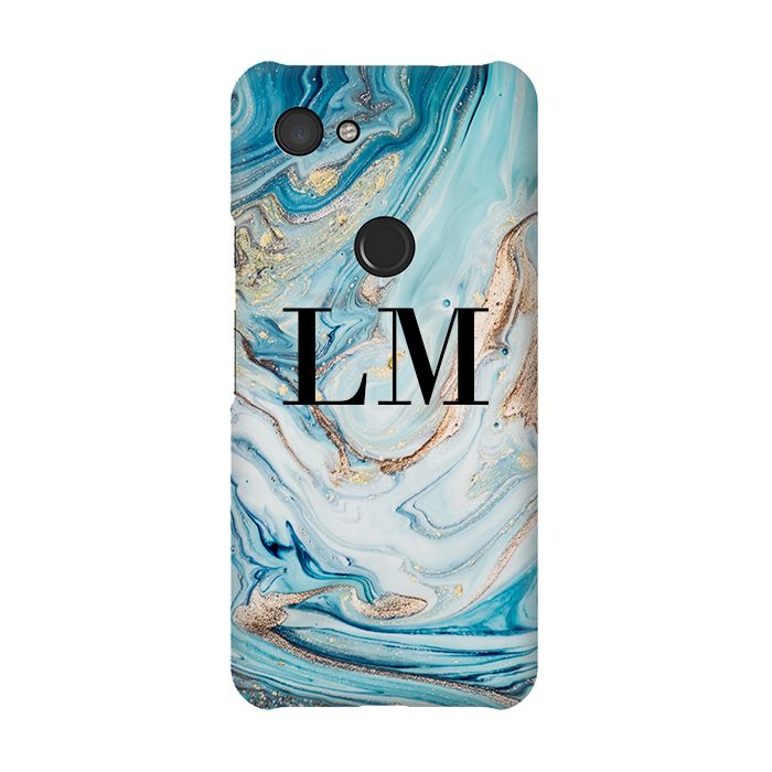 Personalised Blue Emerald Marble initials Google Pixel 3a Case