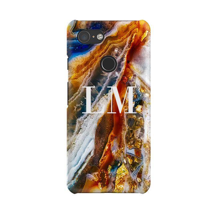 Personalised Colored Stone Marble Initials Google Pixel 3 Case
