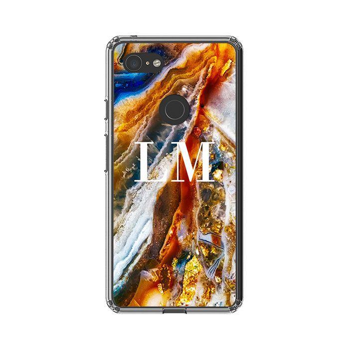 Personalised Colored Stone Marble Initials Google Pixel 3XL Case