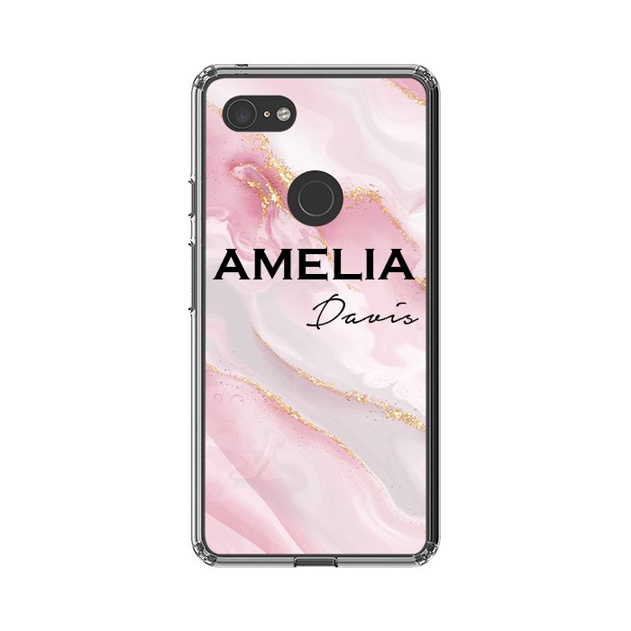 Personalised Luxe Pink Marble Name Google Pixel 3XL Case