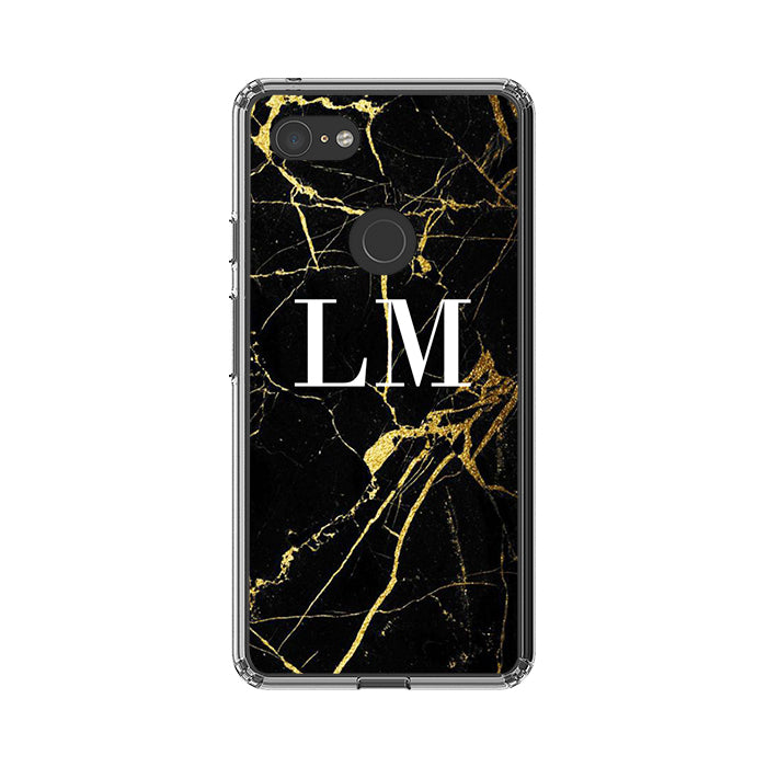 Personalised Black x Gold Marble Initials Google Pixel 3 XL Case