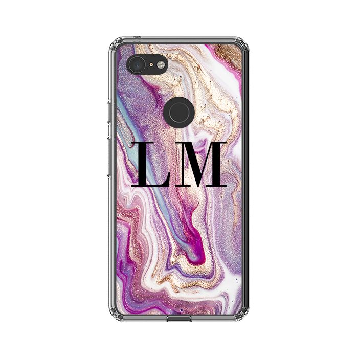 Personalised Violet Marble Initials Google Pixel 3XL Case