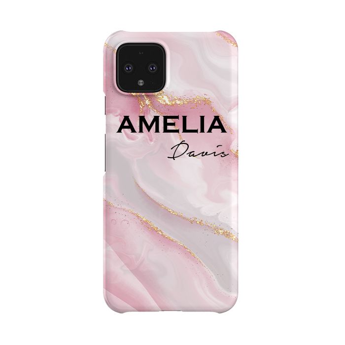 Personalised Luxe Pink Marble Name Google Pixel 4 Case