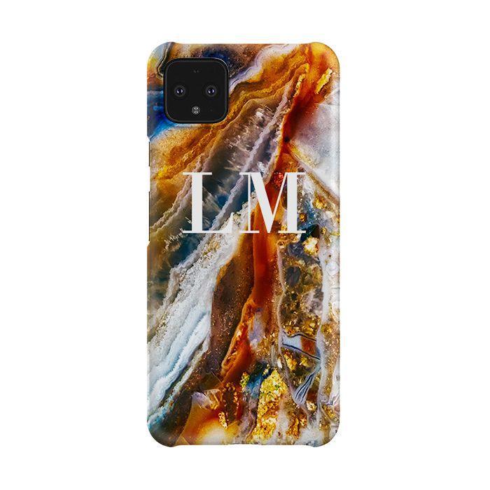 Personalised Colored Stone Marble Initials Google Pixel 4XL Case