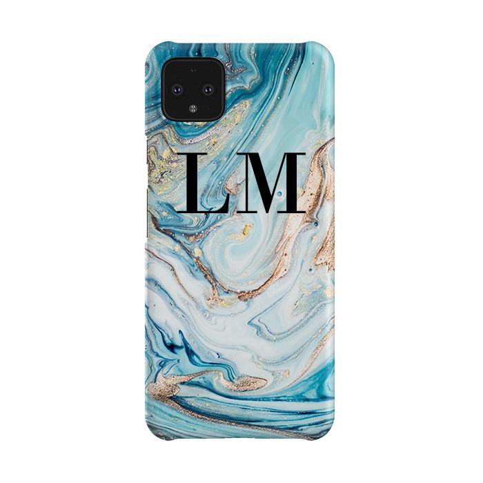 Personalised Blue Emerald Marble initials Google Pixel 4XL Case