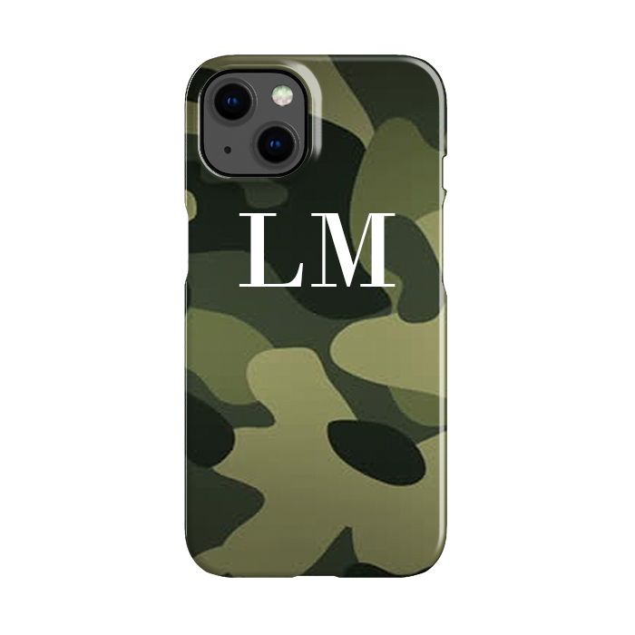 Personalised Green Camouflage Initials iPhone 15 Plus Case