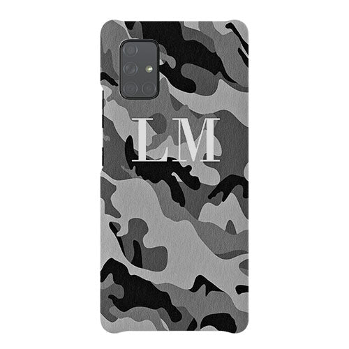 Personalised Grey Camouflage Initials Samsung Galaxy A71 Case