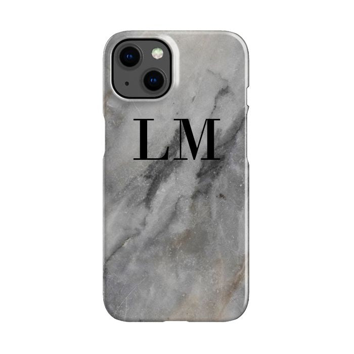 Personalised Grey Stone Marble Initials iPhone 15 Plus Case