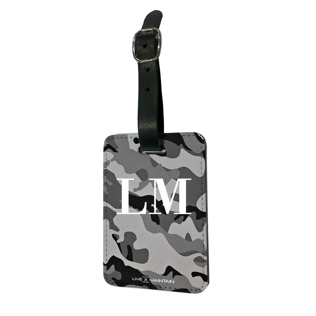 Personalised Grey Camouflage Initials Luggage Tag