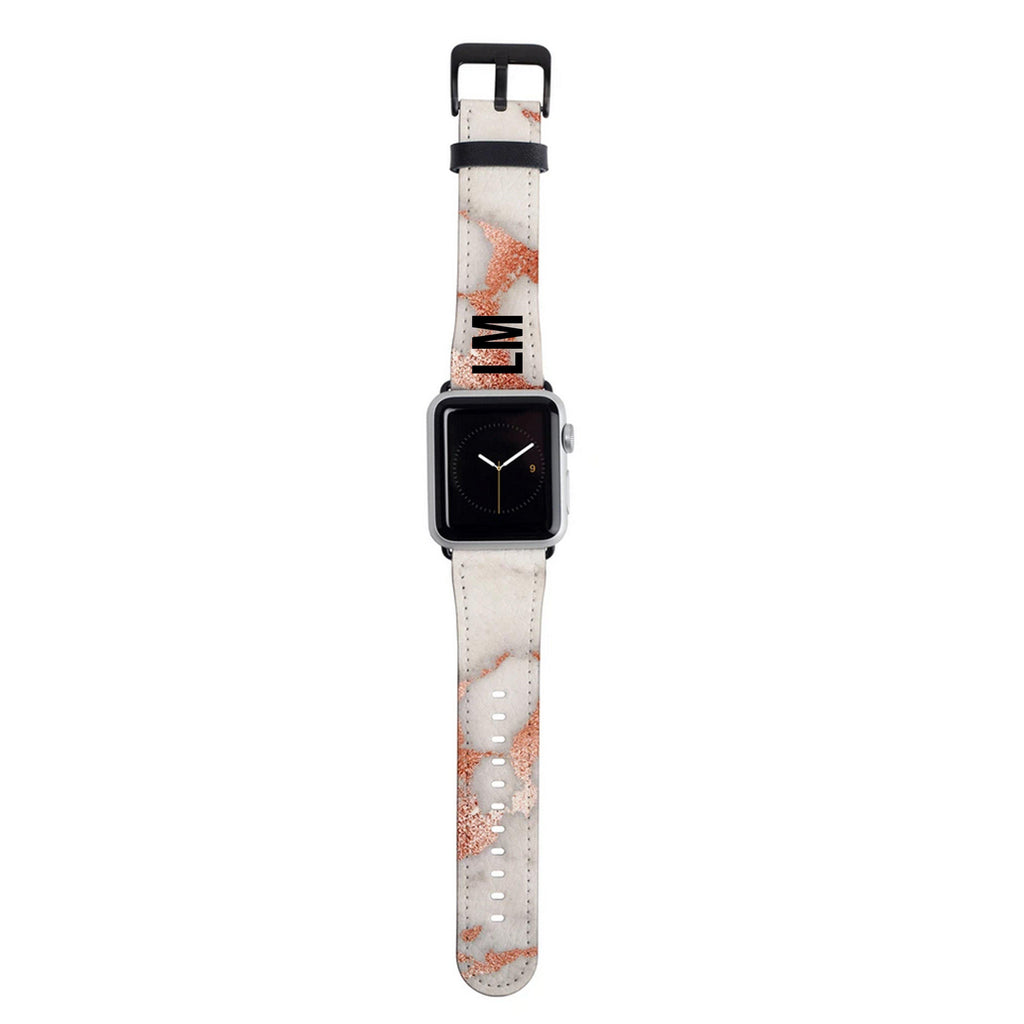 Personalised Grey x Rose Gold Marble Apple Watch Strap