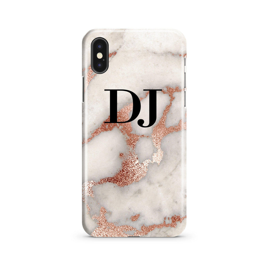 Personalised Grey x Rose Gold Marble Initials iPhone XS Max Case