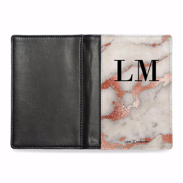 Personalised Grey x Rosegold Marble Initials Passport Cover