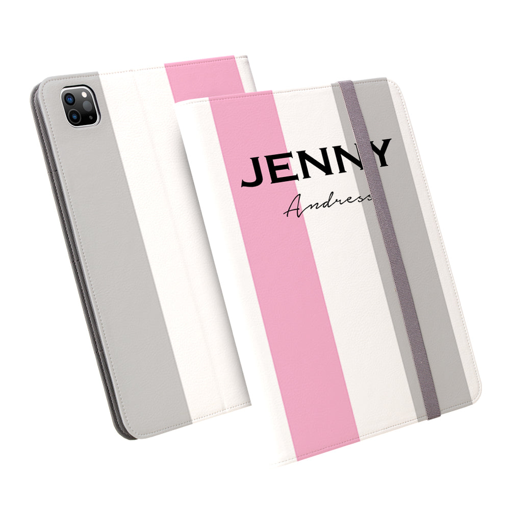 Personalised Pink x Grey Stripe iPad Pro Case