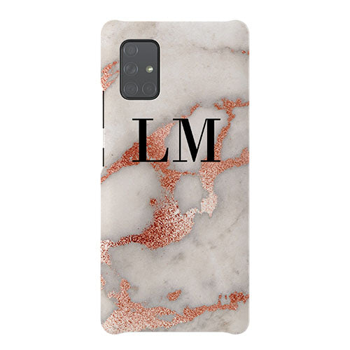 Personalised Grey x Rose Gold Marble Initials Samsung Galaxy A51 Case