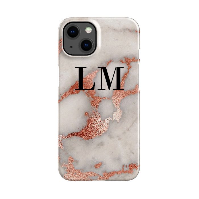 Personalised Grey x Rose Gold Marble Initials iPhone 14 Case