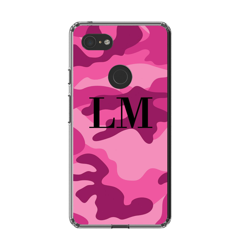 Personalised Hot Pink Camouflage Initials Google Pixel 3 XL Case