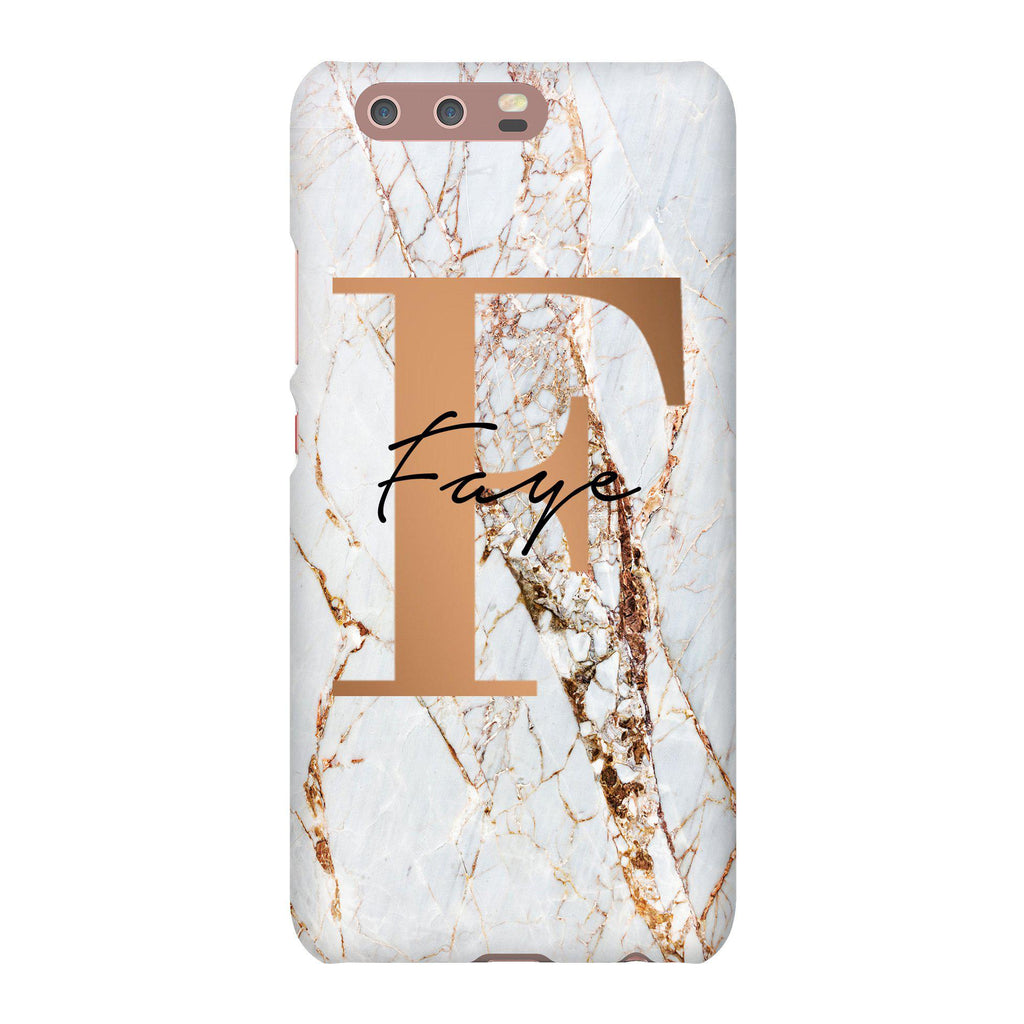 Personalised Cracked Marble Bronze Initials Huawei P10 Case
