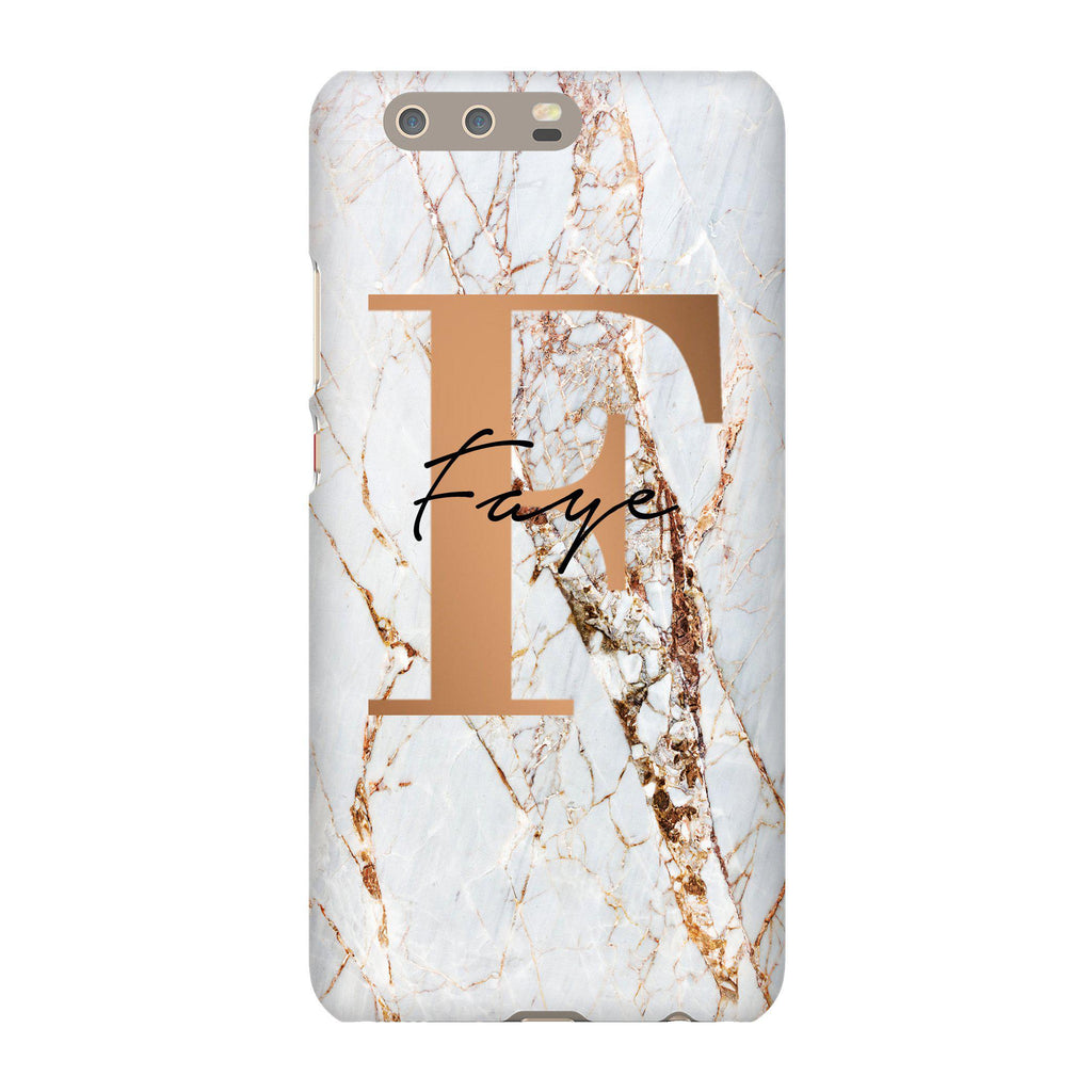 Personalised Cracked Marble Bronze Initials Huawei P10 Plus Case