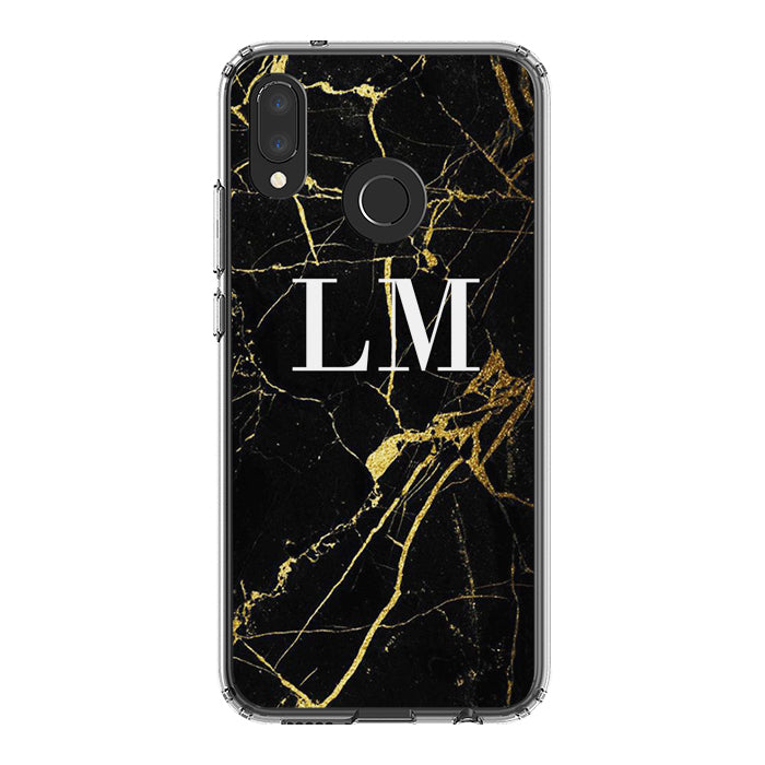 Personalised Black x Gold Marble Initials Huawei P20 Lite Case