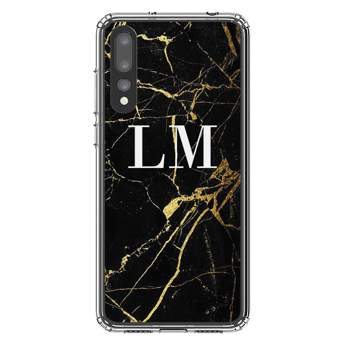 Personalised Black x Gold Marble Initials Huawei P20 Pro Case