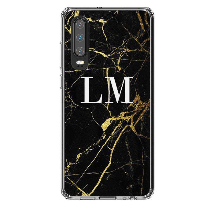 Personalised Black x Gold Marble Initials Huawei P30 Case