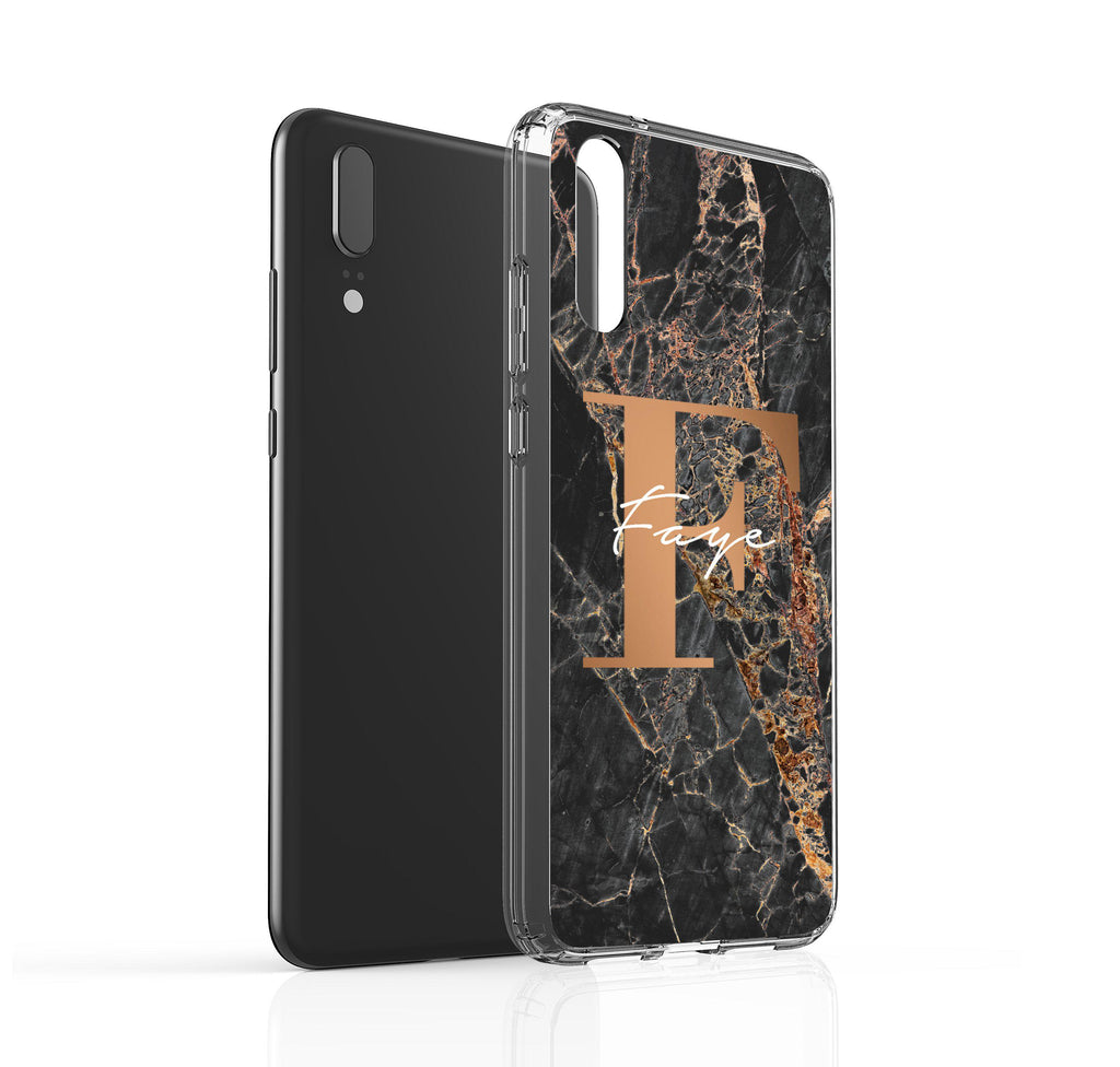 Personalised  Slate Marble Bronze Initial  Huawei P20 Case