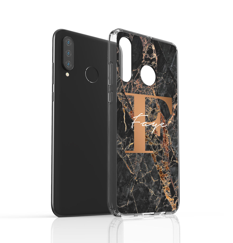 Personalised Slate Marble Bronze Initial Huawei P30 Lite Case