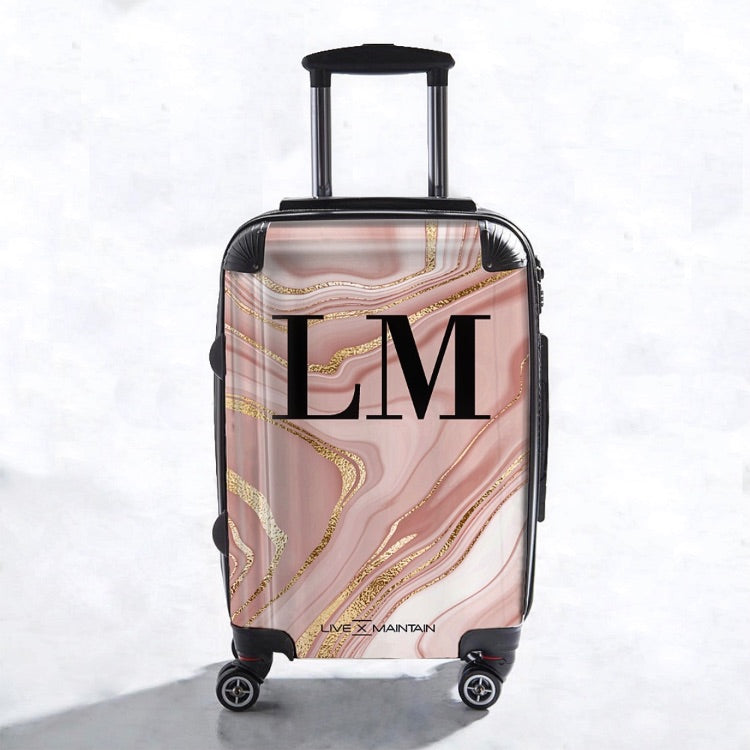 Personalised Liquid Pink Marble Initials Suitcase