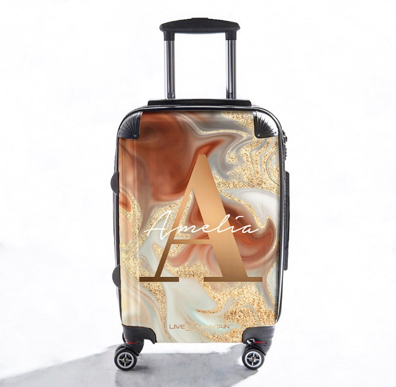 Personalised Liquid Luxury Marble Bronze Initial Suitcase