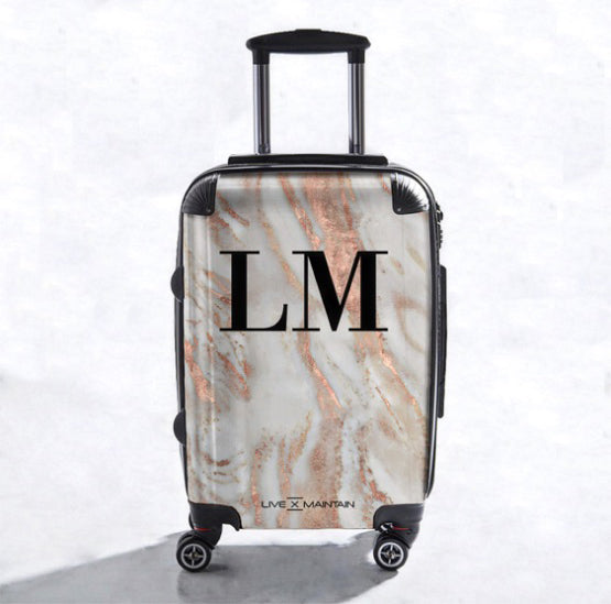 Personalised Rose Marble Initials Suitcase