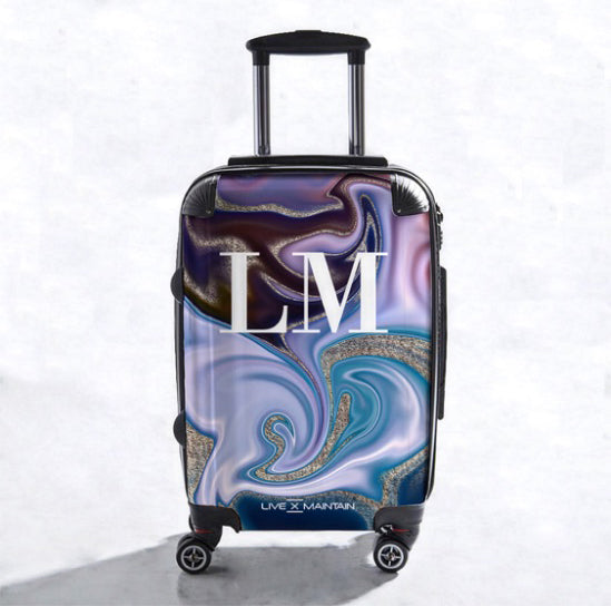 Personalised Purple Luxury Marble Initials Suitcase