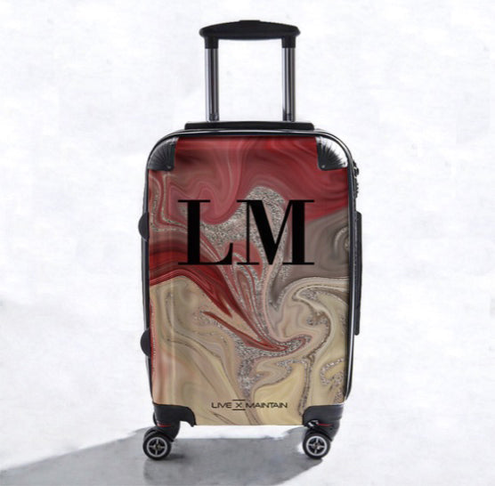 Personalised Red Luxury Marble Initials Suitcase