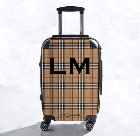 Personalised Brown Tartan Initials Suitcase