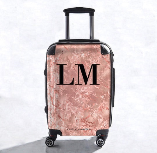 Personalised Rose Gold Glitz Marble Initials Suitcase