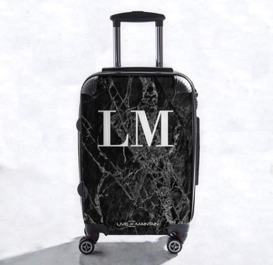 Personalised Black Slate Marble Initials Suitcase