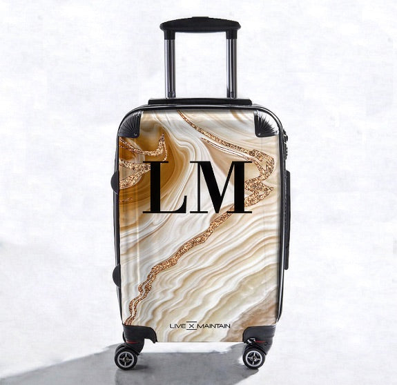 Personalised Caramel Marble Initials Suitcase