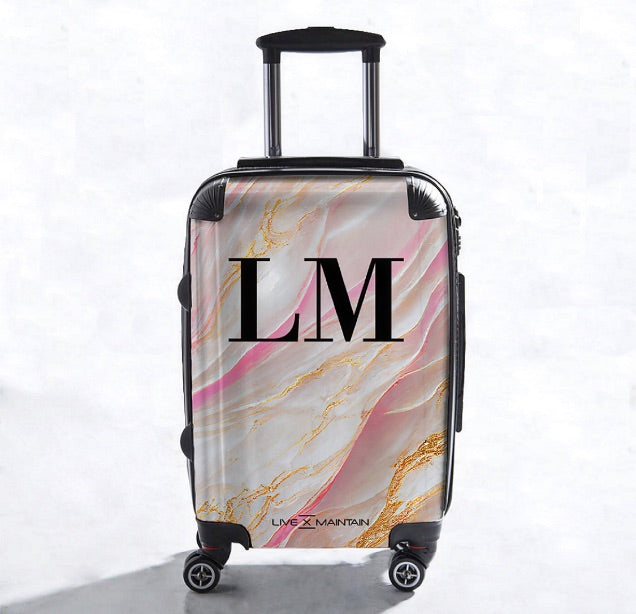Personalised Suitcase Pink Onyx Marble Initials Luggage