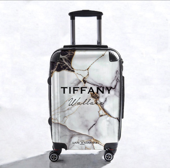 Personalised White and Black Marble Name Suitcase