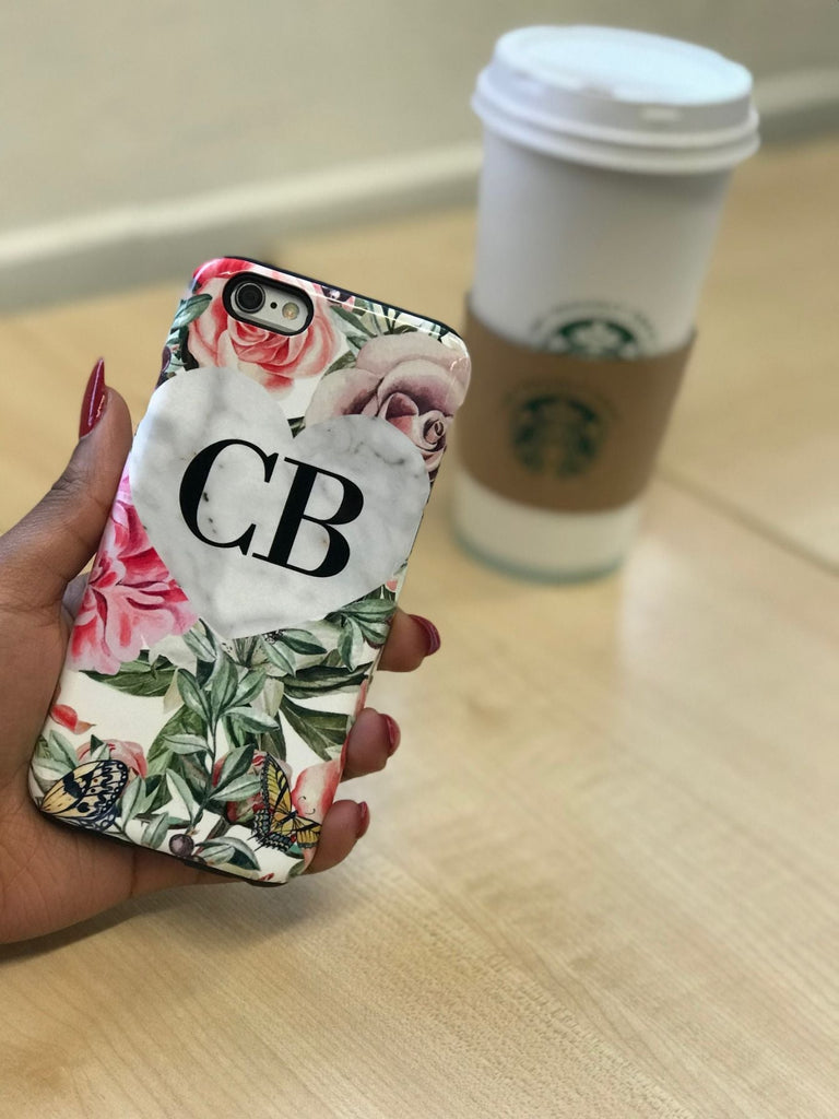 Personalised Floral Marble Heart Initials iPhone 15 Pro Max Case